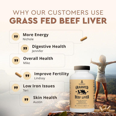 Ancestral Supplements Grass Fed Beef Liver (Desiccated) Natural Iron Vitamin A B12 for Energy 180 Capsules