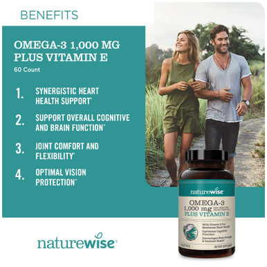 Naturewise High-Potency 1000Mg Omega 3 With 600Mg Epa, 400Mg Dha, & Vitamin E - Supplement For Heart, Brain, Eye, Joint, Bone