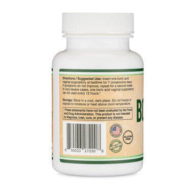 Double Wood Supplements Boric Acid Suppositories 600mg Vaginal Suppository 60 Capsules