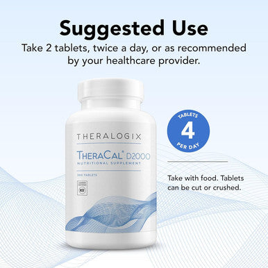 Theralogix TheraCal D2000 - Bone Health Support Supplement with Calcium Magnesium Vitamin D3 Vitamin K2 & Boron - 90-Day Supply - NSF - 360 Tablets