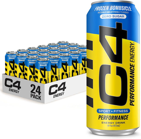 C4 Performance Energy Drink, Cherry Popsicle, Zero Sugar Carbonated Preworkout Energy, 200mg Caffeine with Beta Alanine, 16 Fl Oz (12 Pack)