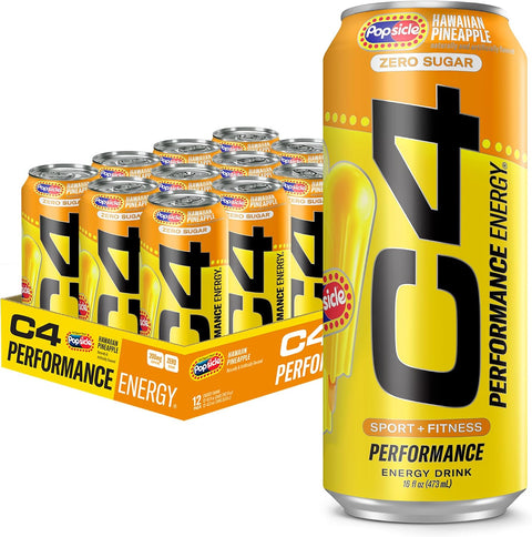 C4 Performance Energy Drink, Cherry Popsicle, Zero Sugar Carbonated Preworkout Energy, 200mg Caffeine with Beta Alanine, 16 Fl Oz (12 Pack)
