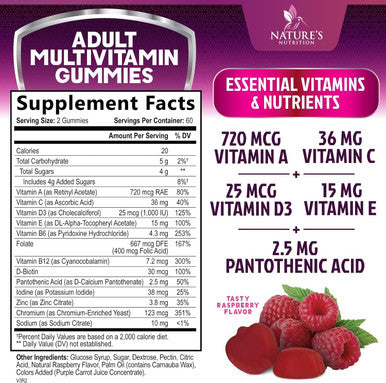 Multivitamin Gummy Vitamins, Berry Flavored Adult Daily Vitamins For Women & Men With Multi Vitamin A, C, D, E, B6, B12, Zinc & Antioxidants Supplement For Immune Health Support, Non-Gmo - 120 Gummies