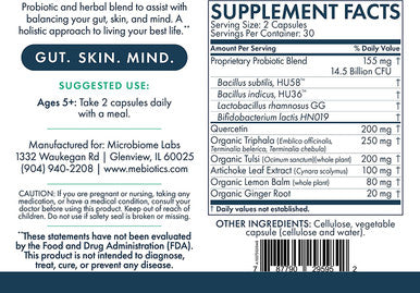 Mebiotics Probiotic & Herbal Supplement Combination 2 - Bacillus Subtilis + Lemon Balm for Skin + Gut Health - Oral Probiotics to Support Gut, Mind, & Skin - for Combination Skin Types (60 Capsules)