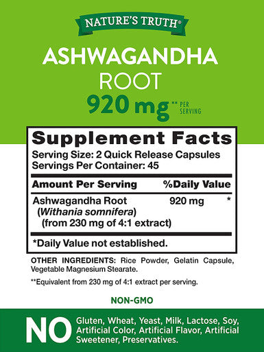 Ashwagandha Capsules | 920 mg | 90 Count | Non-GMO & Gluten Supplement | by Nature's Truth