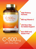 Carlyle Vitamin C With Rose Hips 500Mg | 500 Tablets | High Potency Formula | Vegetarian, Non-Gmo And Gluten Free Supplement
