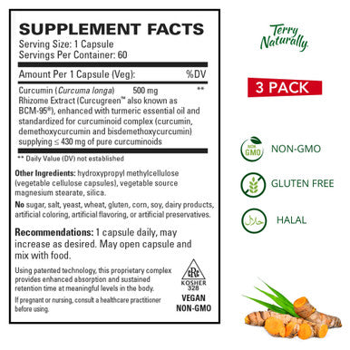 Terry ly CuraMed 500 mg Vegan - 60 Capsules - Superior Absorption BCM-95 Curcumin Supplement, Promotes Healthy Inflammation Response - Non-GMO, Gluten-Free, Halal - 60 Servings