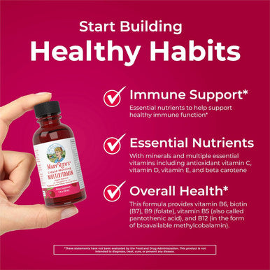 Maryruth Organics Multivitamin For Women Men & Kids No Added Sugar Morning Raspberry Liquid Vitamins For Adults & Kids Mens Womens Multivitamin Energy & Beauty Booster 16-1 Fl Oz Bottles