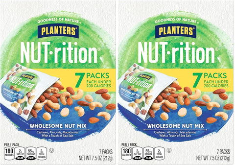 PLANTERS NUT-rition Wholesome Nut Mix, 7.5 oz Box (Contains 7 Individual Pouches) - Cashews, Almonds and Macadamias Snack Mix - No Artificial Flavors, No Artificial Colors, No Preservatives - Kosher