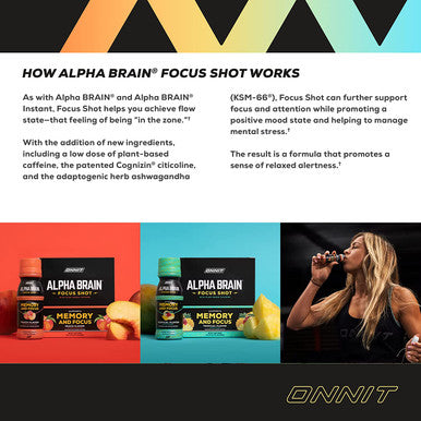 Onnit Alpha BRAIN Focus Energy Shot Supplement Energy Focus Mood Stress Brain Booster Drink Tropical 2.5 fl oz 6 ct