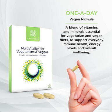 Healthspan Multivitamin for Vegetarians and Vegans (120 Tablets) Promotes Immune Health and Energy Levels Supports Bones Teeth and Muscles Includes Vitamins B12 & D Calcium Iron and Zinc Vegan