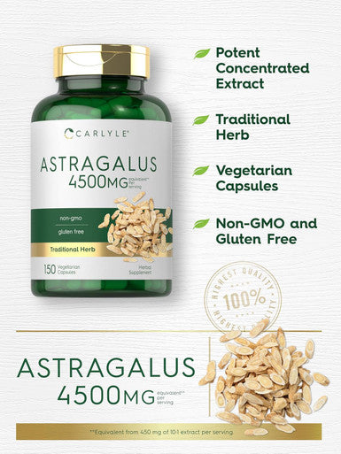 Carlyle Astragalus Root Capsules 4500mg 150 Count Vegetarian Non GMO Gluten Supplement