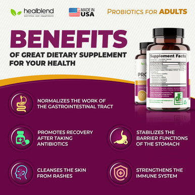 Probiotic Caps Dietary Supplement Capsules, Probiotic for Women and for Men Digestive Health, Immune System Support, Non-GMO, Gluten-Free, 120 Veg Caps