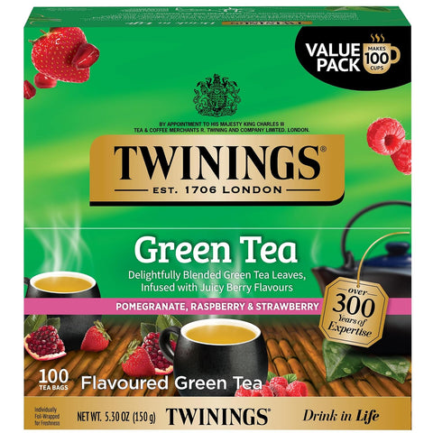 Twinings Lemon & Ginger, Caffeine-Free Herbal Tea Bags, 100 CT Box (1 Pack) | Spicy & Tangy, Ginger, Lemon Peel, Lemongrass, Blackberry Leaves, Soothe Digestion, 100 Foil Lined Individually Wrapped Bags