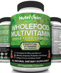 Nutrivein Food Multivitamin - Complete Daily Vitamins for Men and Women from Foods, Real Raw Veggies, s, Vitamin E, A, B Complex - 30 Day Supply (120 Capsules, Four Daily)