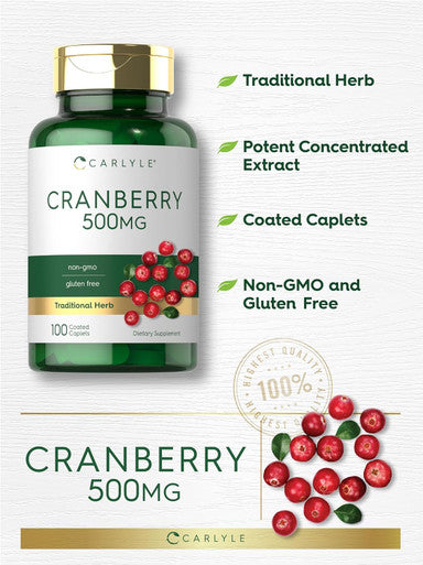 Carlyle Cranberry Pills | 500mg | 100 Caplets | Non-GMO Gluten Supplement