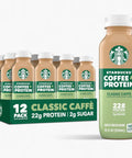 Starbucks Coffee & Protein, Caffe Mocha, 12 fl oz Bottles, (12 Pack), 22g Protein, 2g Sugar, No Added Sugar, 5g Prebiotic Fiber, High Protein Iced Coffee