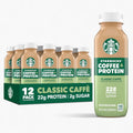 Starbucks Coffee & Protein, Caffe Mocha, 12 fl oz Bottles, (12 Pack), 22g Protein, 2g Sugar, No Added Sugar, 5g Prebiotic Fiber, High Protein Iced Coffee