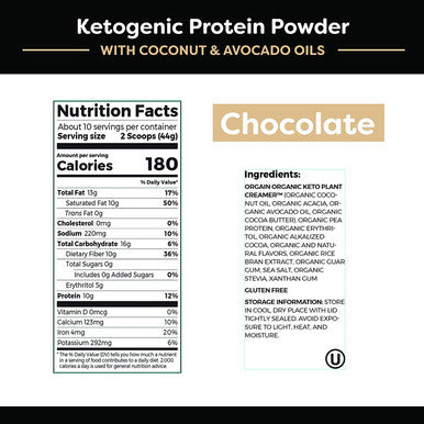 Orgain Keto PlantBased Protein Powder Chocolate Keto Friendly Organic Vegan Gluten Organic Prebiotic Fiber 0.97 Pound Keto Collagen Protein Powder with MCT Oil Chocolate 0.88 Pound
