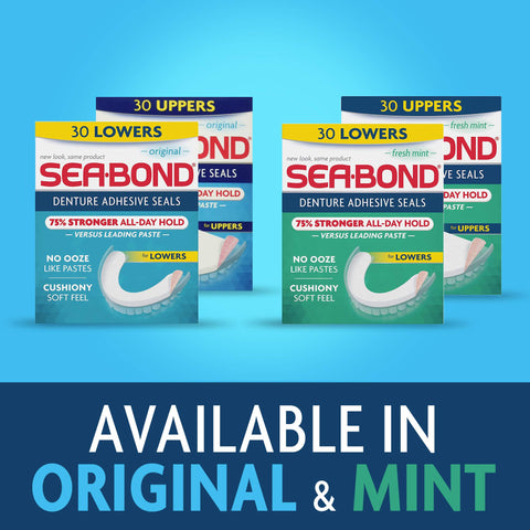 Sea-Bond Sea Bond Secure Denture Adhesive Seals Multipack Zinc Free All Day Hold Mess Free Original Uppers And Lowers 30 Each