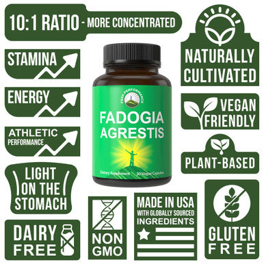Fadogia Agrestis Ultra High Strength 10:1 Extract In Vegan Capsules. Support Athletic Performance, Boost Energy, Stamina. Usa Tes