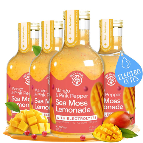 Mango Pink Pepper Sea Moss Electrolyte Lemonade Ã¢â‚¬â€œ Exotic Spiced Hydration Drink Ã¢â‚¬â€œ No Added Sugar with Sea Moss & Electrolytes Ã¢â‚¬â€œ 4 x 12 fl oz Bottles Ã¢â‚¬â€œ Made in USA