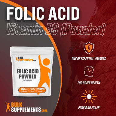 BulkSupplements Folic Powder - Vitamin B9 - Folic Supplement - Folic Prenatal Vitamins - Folate Supplement for Women - Folic 800 mcg (100 Grams - 3.5 oz)