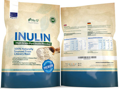 Inulin High Grade Prebiotic Fibre Powder 1kg | Made in EU from All Natural Chicory Root (Fructo Oligo Saccharide (FOC)) | in Resealable Pouch by Nu U Nutrition