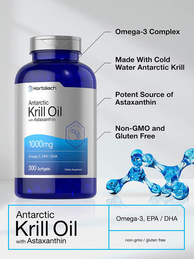 Antarctic Krill Oil | 300 Softgel Capsules | Value Size | Omega 3, EPA, DHA Supplement | with Astaxanthin | Non-GMO, Gluten Free | by Horbaach