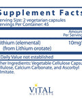 Vital Nutrients 100 Elemental Lithium Orotate Supports Mental and Behavioral Health 90 Vegetarian Capsules per Bottle 5 mg