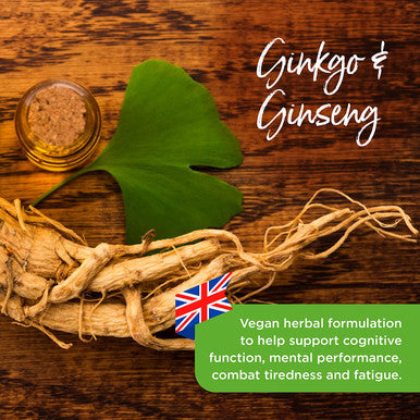 Healthspan Ginkgo & Ginseng | 120 Tablets | Ginkgo Biloba | Panax Ginseng Extracts | Iodine | Vitamin B3 | Vitamin B5 | Vegan