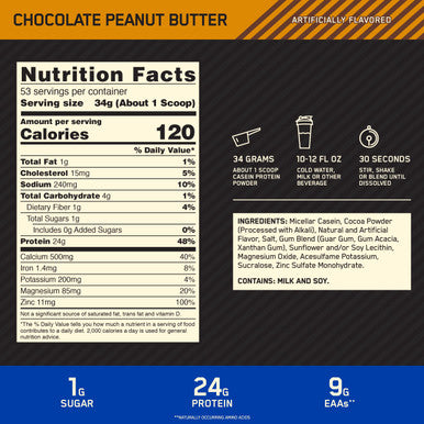 Optimum Nutrition Casein Powder Chocolate Peanut Butter 4 Pound