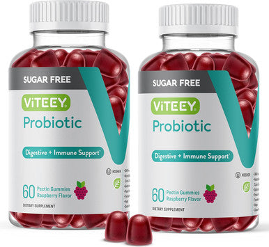 Probiotic Gummies For Women, Men & Teens, 2 Billion Cfus - Sugar - Immune Booster, Digestive Support, Gut Health - Vegan, Gelatin Free, Gmo - Tasty Chewable Raspberry Flavored Gummy