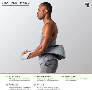 Sharper Image Realtouch Shiatsu Massager, Warming Heat Soothes Sore Muscles, Wireless & Rechargeable - Best Massager For Neck Back Shoulders Feet Legs, Kneading Massage Pillow, Pain Relief Gift