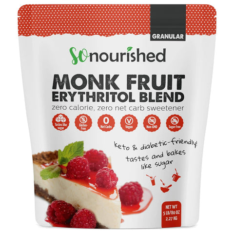 So Nourished Monk Fruit Sweetener with Erythritol Granular - 1:1 Sugar Substitute, Keto - 0 Calorie, 0 Net Carb, Non-GMO 2.5 Pounds
