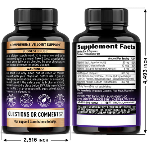 Nutraharmony Hyaluronic Acid Supplements 1000 Mg - Collagen Msm Boswellia Vitamin D3 C & E - Hyaluronic Acid Capsules - Skin Hydratation & Joint Comfort Support - 7-In-1 Complex - Made In Usa 120 Capsules