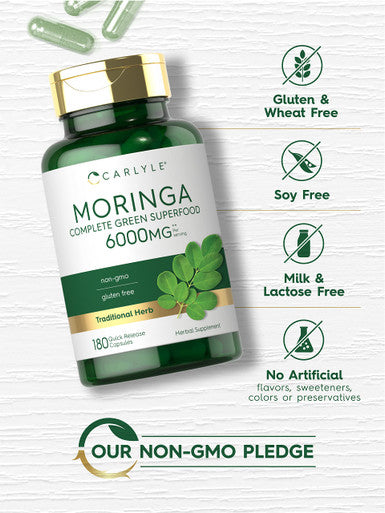 Carlyle Moringa Oleifera | 180 Capsules | Non-Gmo And Gluten Free Supplement | Complete Green Superfood | From Moringa Leaf Powde