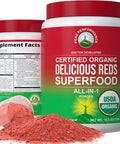 Organic Reds Superfood Powder. Best Tasting Organic Red Juice Super Food With 25+ All Natural Ingredients And Polyphenols. Vital