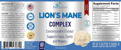 YUMMYVITE Lions Mane Mushroom Complex - Concentrated 4:1 Extract For Brain Health, Supports Focus, Clarity, Memory & Immune System - 60 Capsules