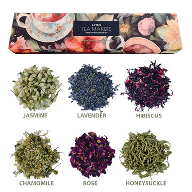 Lyon Tea Makers Floral DIY Flavor Enhancer Sampler Kit 6 Tin Variety Pack Box Add to Your Favorite Tea Leaves to Create Unique Floral Brews