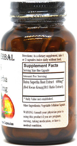 Barlowe's Herbal Elixirs Butea Superba Extract 30:1-60 600mg VegiCaps - Stearate Free, Bottled in Glass!