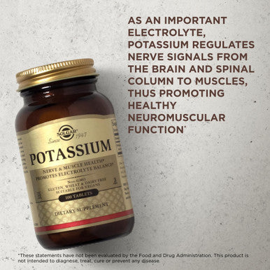 Solgar Potassium - 100 Tablets - Nerve & Muscle Health Promotes Electrolyte Balance - Vegan Gluten & Dairy Free Kosher - 100 Servings