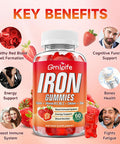 Iron Gummies For Women, Men & Kids, Sugar Iron Supplement With Calcium, Zinc, Folate & Vitamin B12, C, B6 - For Blood Building & Energy Support, Anemia, Strawberry, 60 Count