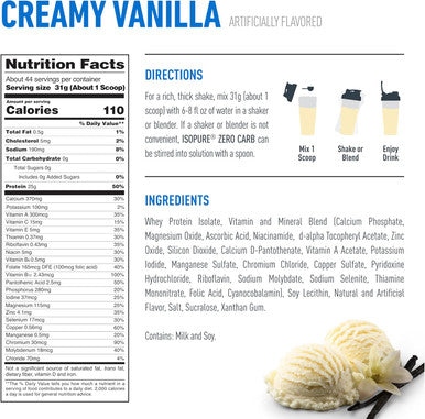 Isopure Zero Carb 100% Pure Whey Isolate Protein Powder Gluten Free With Vitamins Strawberries & Cream 25g Protein Per Serving 3 Lbs 44 Servings