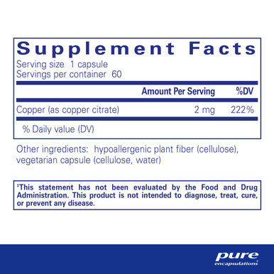 Pure Encapsulations Copper citrate 60 vcaps