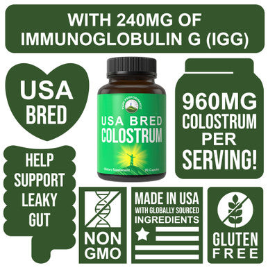 Peak Performance Colostrum Capsules Bred From Clean, Safe, Usa Farms Best Bovine Colostrum Supplement Bioactive Pills. Gut