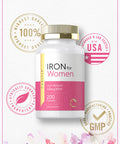 Iron Pills For Women | 45Mg | 200 Slow Release Tablets | Vegetarian, Non-Gmo, Gluten Free Supplement | By Carlyle