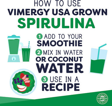 Vimergy Spirulina Powder Concentrated Plant Protein Supports Immune Health & Cardiovascular Function Vegan Kosher Gluten Free 250g