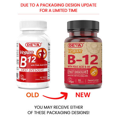 Deva Vegan Vitamins B-12 1000Mcg With Folic Acid & B-6, Supports Nervous System, Healthy Brain Function & Energy Production, Fast Dissolve, 90 Tablets
