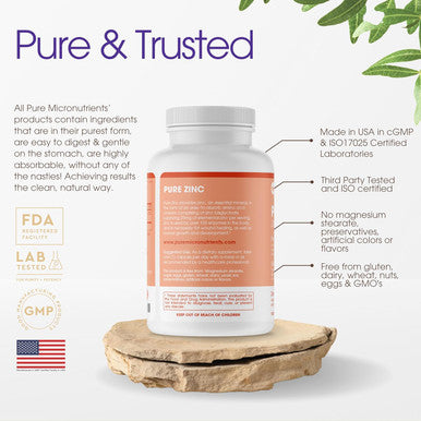 Pure Zinc Supplement, Natural Zinc Glycinate Supplements, (Chelated) 25Mg, 120 - Pure Micronutrients